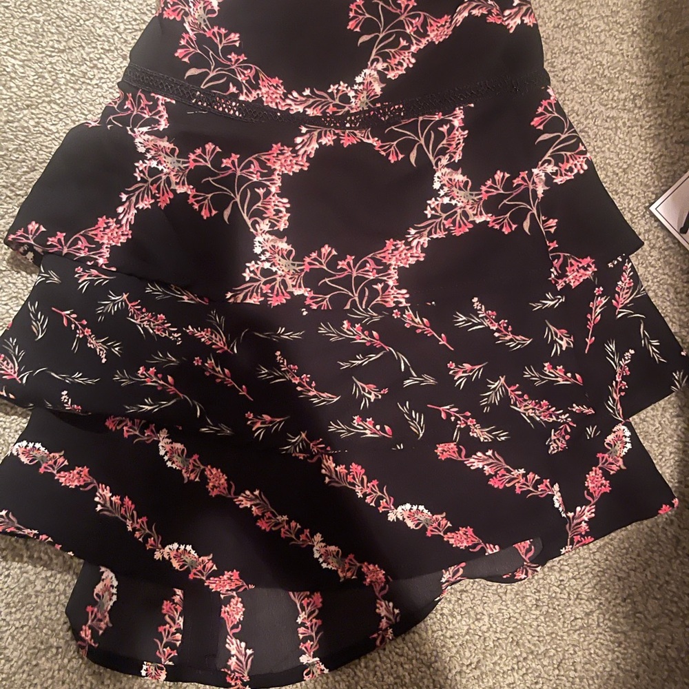 White House Black Market Asymmetrical Skirt in Black and Pink Floral